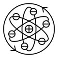 Atom with elliptical orbits thin line icon, atomic energy concept. Vector graphics. Rotation arrows of atom structure