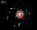 Atom of Fluorine with detailed Core and its 9 Electrons Royalty Free Stock Photo