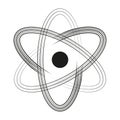 Atom icon. Atomic orbit symbol. Black nucleus shape. Science vector design.