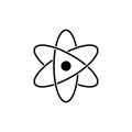 Atom icon in black. Molecule sign. Science concept. Vector on isolated white background. EPS 10