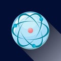 Atom icon with long shadow.