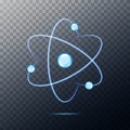 Atom icon. Neon light atomic neutron. Atom blue color. Nuclear atom. 3d cell nucleus. Molecule fusion. Orbit spin. Proton core sym
