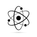 Atom icon. Quantum physics. Black color logo isolated on white background. Medical symbol. Nuclear energy. Molecule structure. Fus Royalty Free Stock Photo