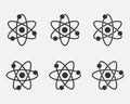 Atom icon set. Nuclear icon. Electrons and protons. Science sign. Molecule Icon on grey background. Vector illustration. Royalty Free Stock Photo