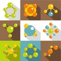 Atom icons set, flat style Royalty Free Stock Photo