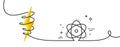 Atom line icon. Energy sign. Chemical element. Continuous line with curl. Vector