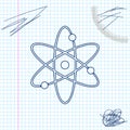 Atom line sketch icon isolated on white background. Symbol of science, education, nuclear physics, scientific research