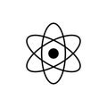 Atom logo. Science sign. Nuclear icon. Electrons and protons. Isolated on white