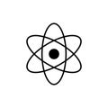 Atom logo. Science sign. Nuclear icon. Electrons and protons. Isolated on white