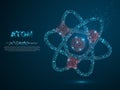 Atom. Low poly wireframe illustration style. Vector polygonal image with destructing shapes