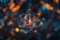 Atom Model With Glowing Orbitals And Bokeh Backdrop. Generative AI Royalty Free Stock Photo