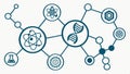 Atom model network, quantum physics, nuclear science research vector design Generative AI
