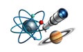 Atom Model Telescope and Saturn on White Background Royalty Free Stock Photo