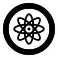 Atom molecular sign icon in circle round black color vector illustration image solid outline style