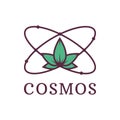 Atom with nature Science. Cosmos. Environmental Protection. Vector illustration.