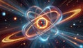 Atom nucleus with protons and neutrons emitting energy in space Royalty Free Stock Photo