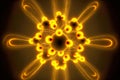 atom orbit model of yellow glowing particles with divergent rays