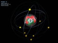 Atom of Oxygen with detailed Core and its 8 Electrons