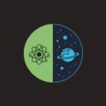 Atom and Planet Divided Circle Graphic Design Royalty Free Stock Photo