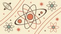 Atom, Planet & Stars on Wavy Lines, Retro Space Science, vector design Generative AI Royalty Free Stock Photo
