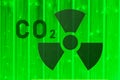 atom radiation sign with co2 as clean nuclear energy symbol