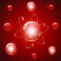 Atom on red background