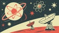 Atom and Satellite Dish in Cosmic Network, vector design Generative AI Royalty Free Stock Photo