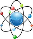 Atom scheme with stylized blue planet Earth