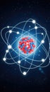 Atom structure essence: moving electron, central proton, neutral neutron, atomic core, circular orbit, invisible charge Royalty Free Stock Photo
