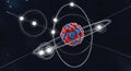 Atom structure essence: moving electron, central proton, neutral neutron, atomic core, circular orbit, invisible charge Royalty Free Stock Photo