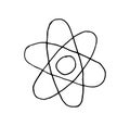 Atom structure icon in doodle sketch lines. Science technology school college education molecule particles