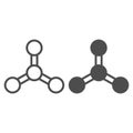 Atom structure line and solid icon, physics concept. Vector graphics. Proton neutron sign on white background, outline