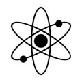 Atom symbol icon. Black electron structure. Science vector outline. Minimalistic physics shape.