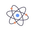 Atom symbol with nucleus and electrons on orbits. Molecular atomic model, molecule structure with particles, elements. Physics Royalty Free Stock Photo