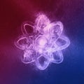 Atom symbol Red Blue. Abstract night sky background Royalty Free Stock Photo