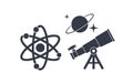 Atom Telescope and Planet Icon Silhouette atomic science Royalty Free Stock Photo
