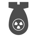 Atomic bomb solid icon. Nuclear ammunition, air rocket symbol, glyph style pictogram on white background. Warfare or Royalty Free Stock Photo