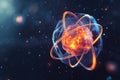 Atomic dance: subatomic realm, electrons, neutrons, and protons orbit a fixed nucleus in a model empty space within Royalty Free Stock Photo