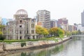 Atomic Dome and the river view at Hiroshima memorial peace park Royalty Free Stock Photo