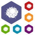 Atomic explosion icons set hexagon