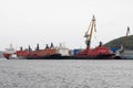 Atomic icebreaker stand at the port wall of Murmansk