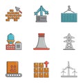 Atomic industry icons set, cartoon style