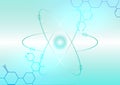Atomic molecule with hexagon molecule in green medical color abstract background