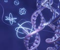 Atomic radiation on DNA strands Royalty Free Stock Photo