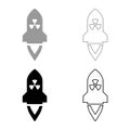 Atomic rocket flying Nuclear missile weapons Radioactive bomb Military concept icon outline set black grey color vector Royalty Free Stock Photo