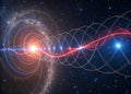 Atomic structure with glowing nucleus and orbiting electrons Royalty Free Stock Photo