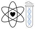 Atomic structure with a heart and DNA strand inside a test tube representing science and life Royalty Free Stock Photo