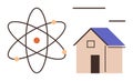 Atomic structure next to minimalist house representing renewable energy concepts and innovation Royalty Free Stock Photo
