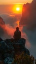 Atop the World: Silhouetted Figure Reaches for Freedom at Sunset (AI-Generated)