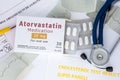 Atorvastatin active ingredient in drug as international nonproprietary name of active pharmaceutical substance concept photo. Pack